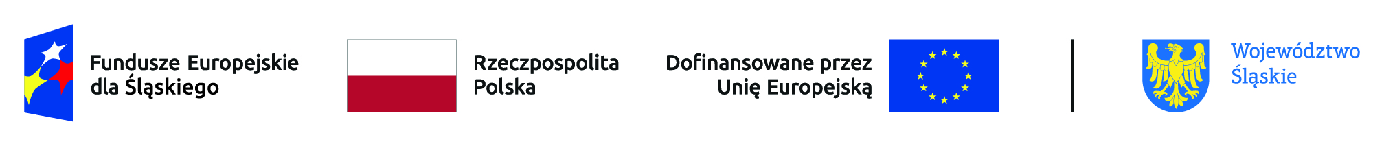 Logotypy: Fundusze Europejskie dla Śląskiego, Rzeczpospolita Polska, Dofinansowane przez Unię Europejską, Unia Europejska, Województwo Śląskie