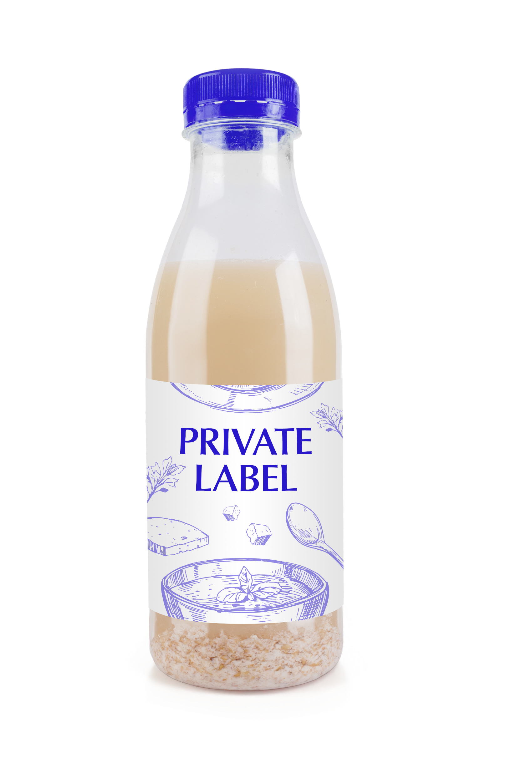 Butelka żuru z niebieską nakrętką i etykietą private label