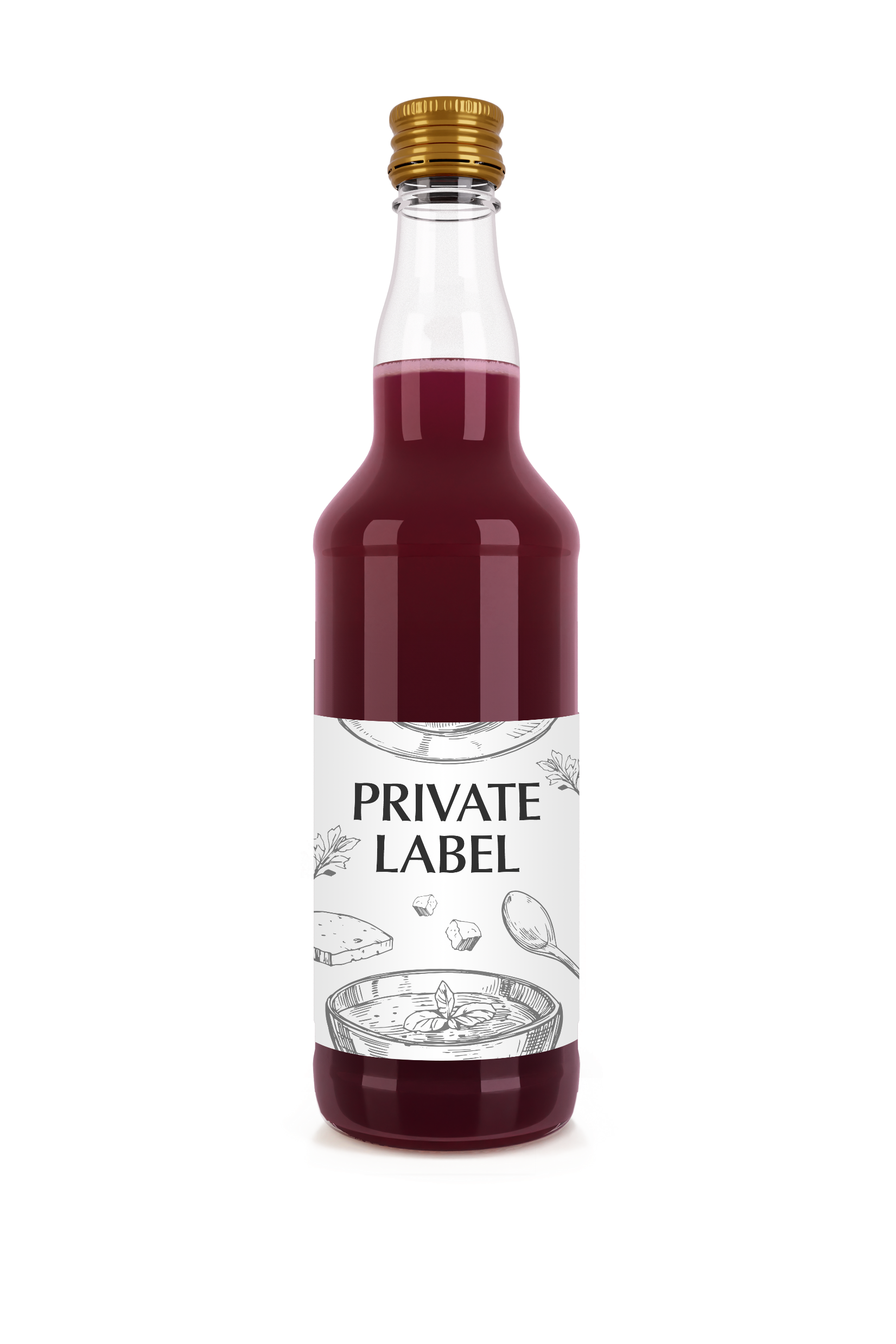 Butelka czerwonego produktu fermentowanego z etykietą private label